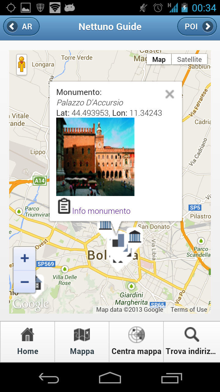 Mappa con marker personalizzati per ogni monumento e InfoWindows descrittiva